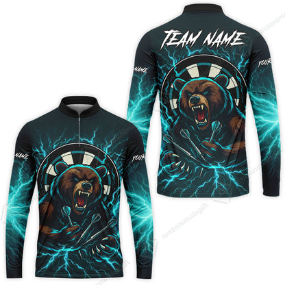 Custom Darts Team Long Sleeve Polo Shirt, Personalized Bear Thunder Lightning Darts Shirt with Name & Team Name