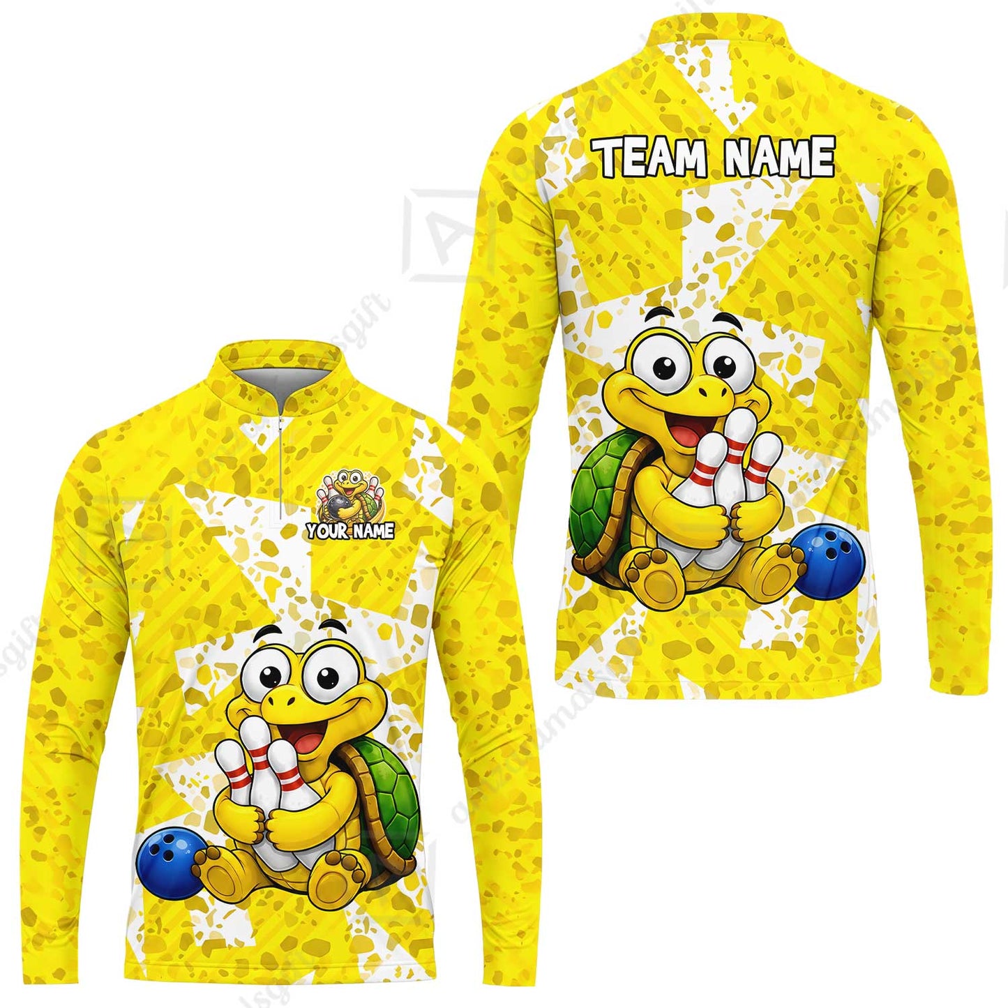 Custom Bowling Jersey Polo Shirt, Cute Turtle Holding Pins, Personalized Name And Team Name