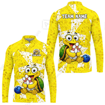 Custom Bowling Jersey Polo Shirt, Cute Turtle Holding Pins, Personalized Name And Team Name