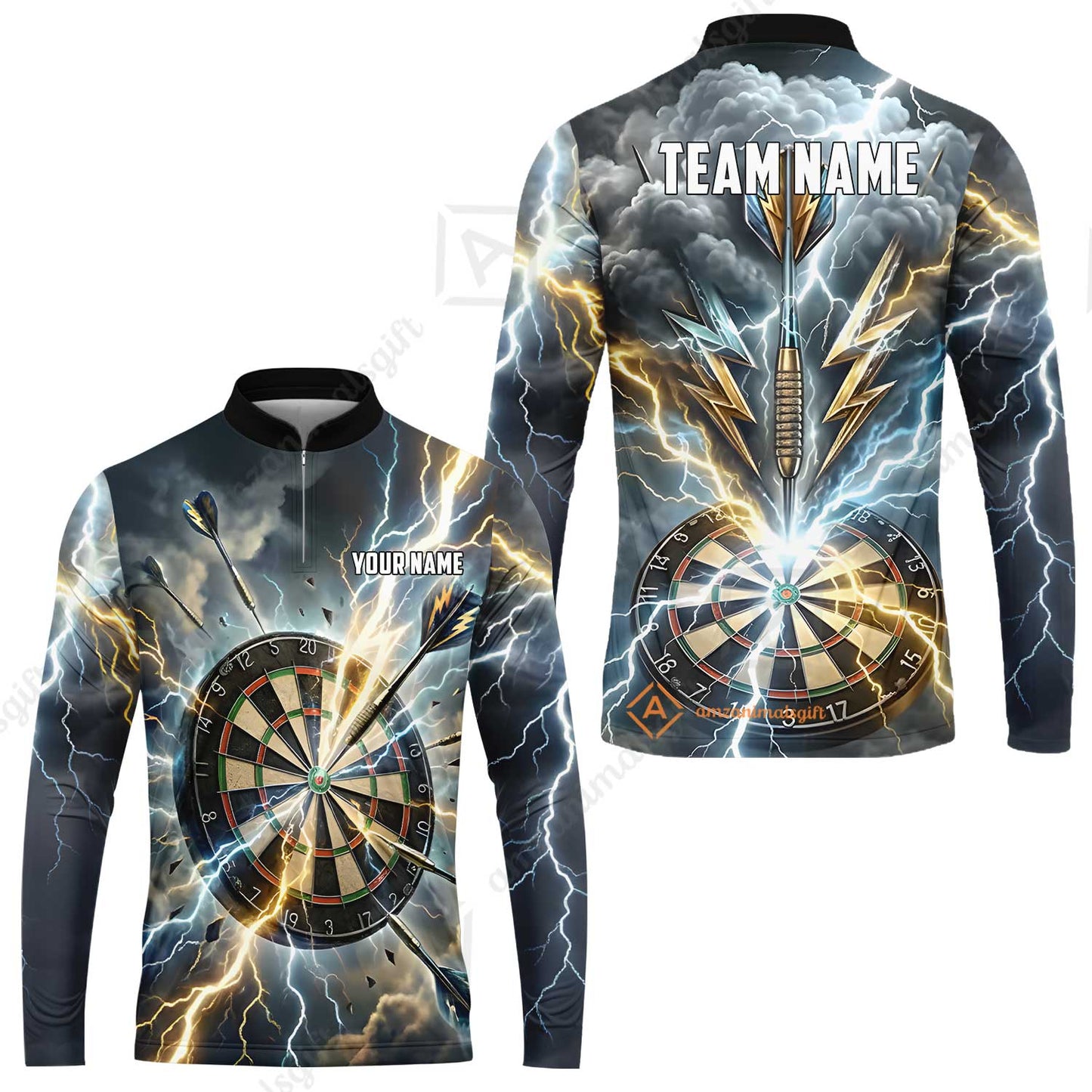 Custom Darts Team Jersey, Personalized Lightning Darts Polo Shirt For Players With Name & Team Name