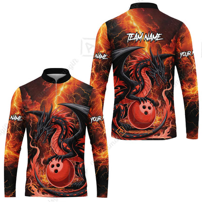 Custom Team Name Hellfire Bowling Team Jersey Shirt- Bowling uniforms Hellfire Dragon Bowling Quarter-Zip Polo Shirts - Uniform Shirt For Bowlers