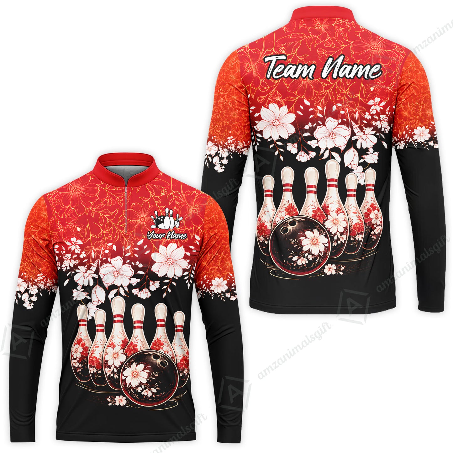 Custom Bowling Jersey Polo Shirt, Cherry Blossom Flower Bowling, Custom Bowling Jersey Team Shirt For Players With Name & Team Name