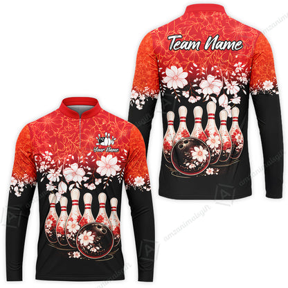 Custom Bowling Jersey Polo Shirt, Cherry Blossom Flower Bowling, Custom Bowling Jersey Team Shirt For Players With Name & Team Name
