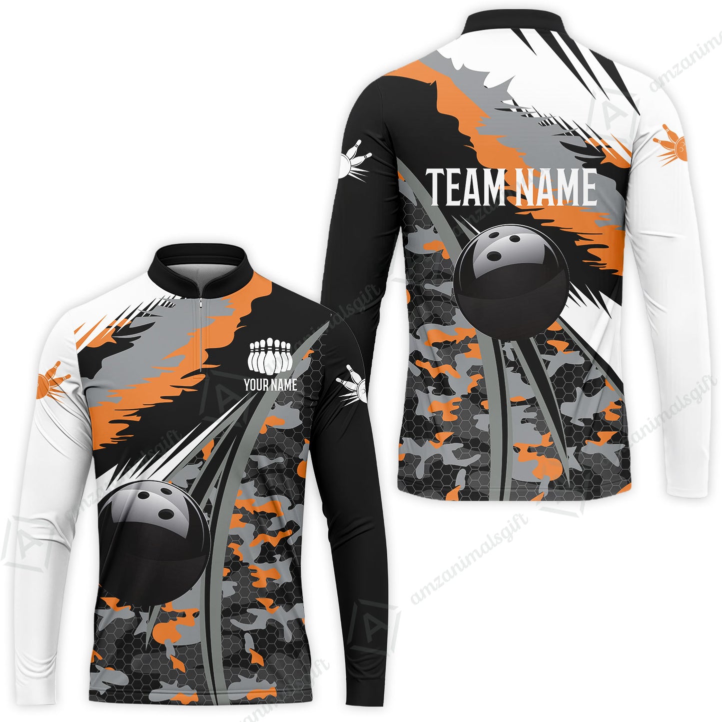 Custom Bowling Team Jersey, Personalized Long Sleeve Jersey Shirt Camo Bowling Shirt with Name & Team Name