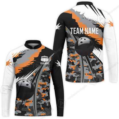 Custom Bowling Team Jersey, Personalized Long Sleeve Jersey Shirt Camo Bowling Shirt with Name & Team Name