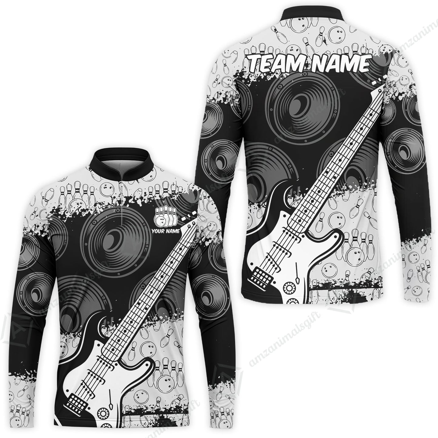 Customized Bowling Unisex Polo Shirt, Guitar Speaker Bowling, Bowling Uniform - Personalized Name Team Name For Bowlers