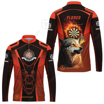 Custom Name Darts Men Polo Shirt, Orange Wolf Dartboard Personalized Polo Shirts, Gift For Men, Darts Lovers, Darts Players