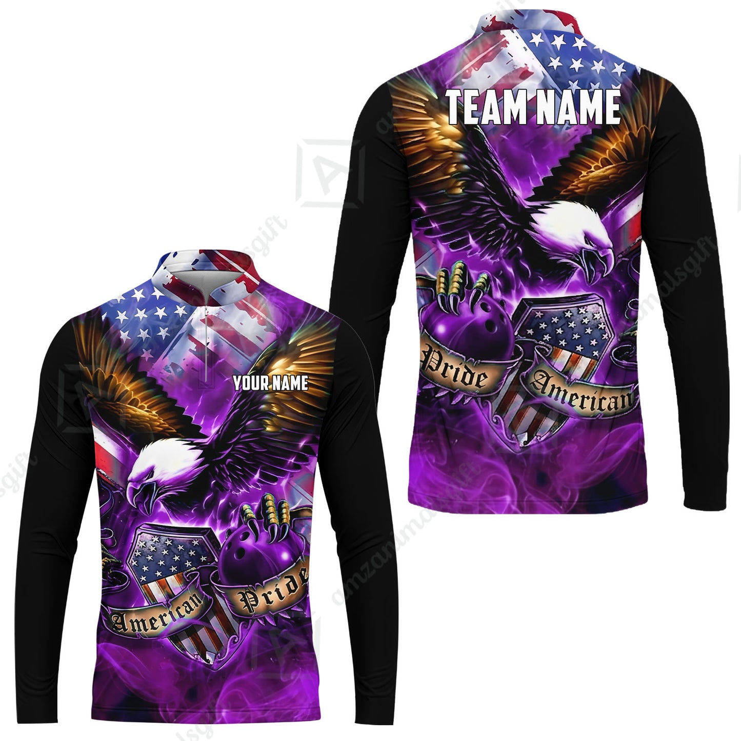 Custom Bowling Jersey Polo Shirt, American Pride Eagle, Personalized Name & Team Name