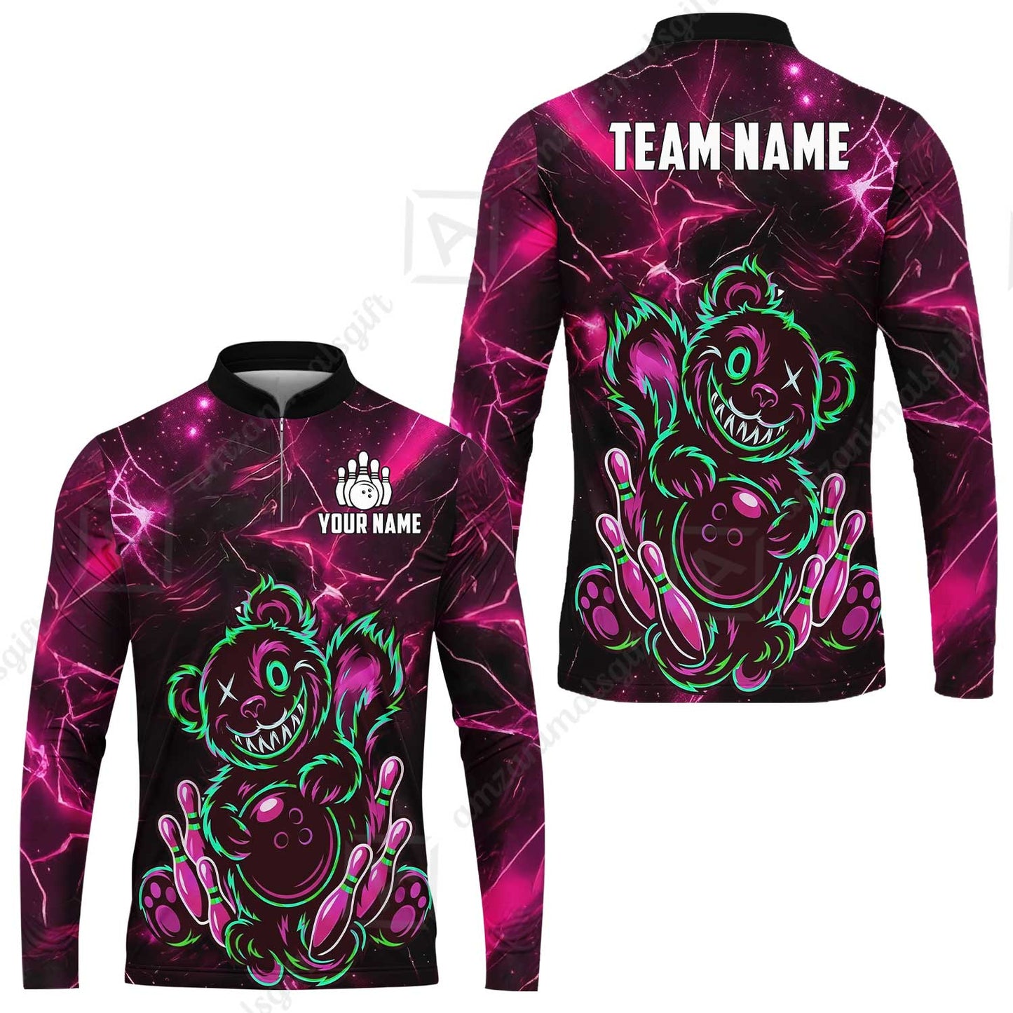 Custom Creepy Teddy Bowling Jersey Polo Shirt, Custom Creepy Teddy Bowling Jersey Team Shirt For Players With Name & Team Name