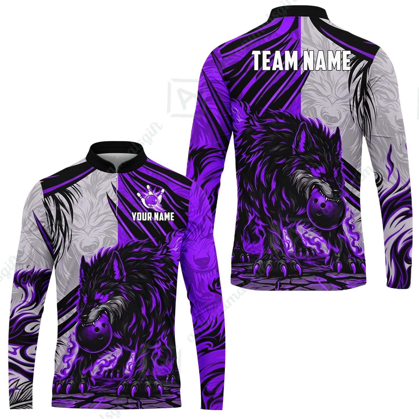 Custom Bowling Jersey Polo Shirt, Lone Wolf Strike & Emerald Frost, Custom Bowling Jersey Team Shirt For Players With Name & Team Name