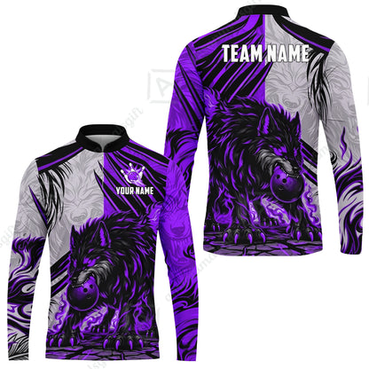 Custom Bowling Jersey Polo Shirt, Lone Wolf Strike & Emerald Frost, Custom Bowling Jersey Team Shirt For Players With Name & Team Name