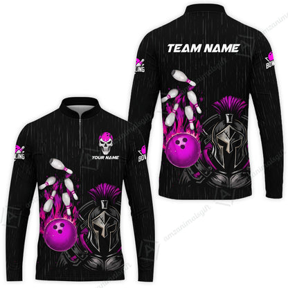 Custom Bowling Jersey Polo Shirt, Fire Bowling Knight Rain Skull Logo, Personalize Name & Team Name