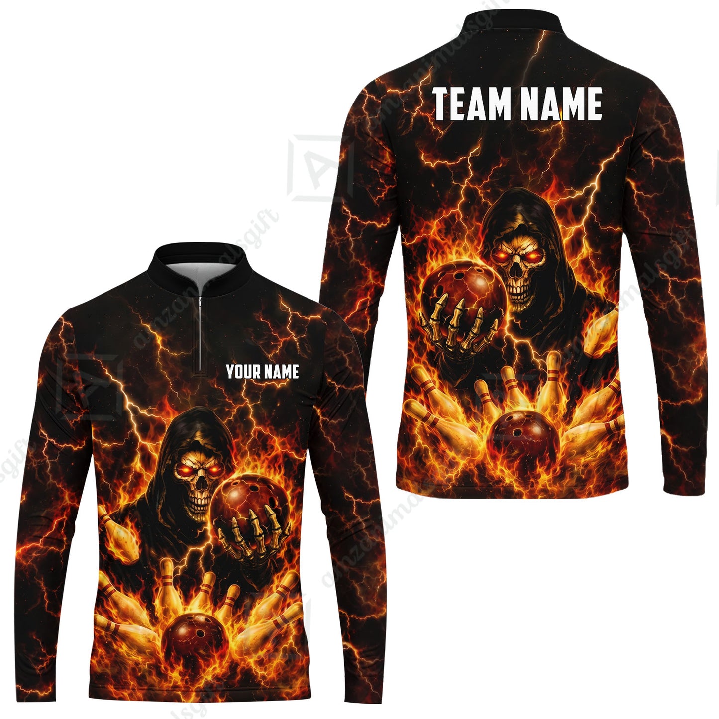 Custom Bowling Jersey Polo Shirt, Lightning Grim Reaper, Custom Bowling Jersey Team Shirt For Players With Name & Team Name