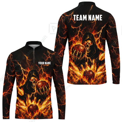 Custom Bowling Jersey Polo Shirt, Lightning Grim Reaper, Custom Bowling Jersey Team Shirt For Players With Name & Team Name