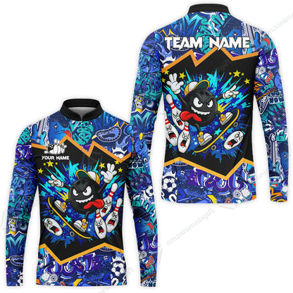 Customized Bowling Unisex Polo Shirt, Skater Bowling Ball Attack, Bowling Uniform, Personalized Name And Team Name