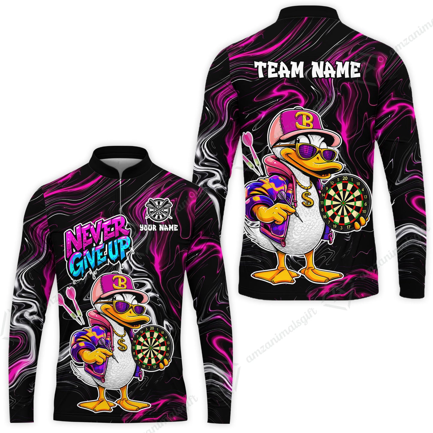 Customized Darts Team Jersey, Duck Never Give Up, Personalized Darts Name And Team Name