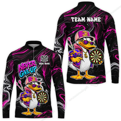 Customized Darts Team Jersey, Duck Never Give Up, Personalized Darts Name And Team Name