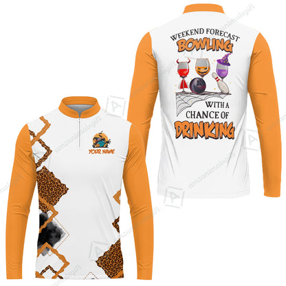 Custom Bowling Jersey Polo Shirt, Weekend Forecast Bowling With A Chance Of Drinking, Personalize Name and Team Name