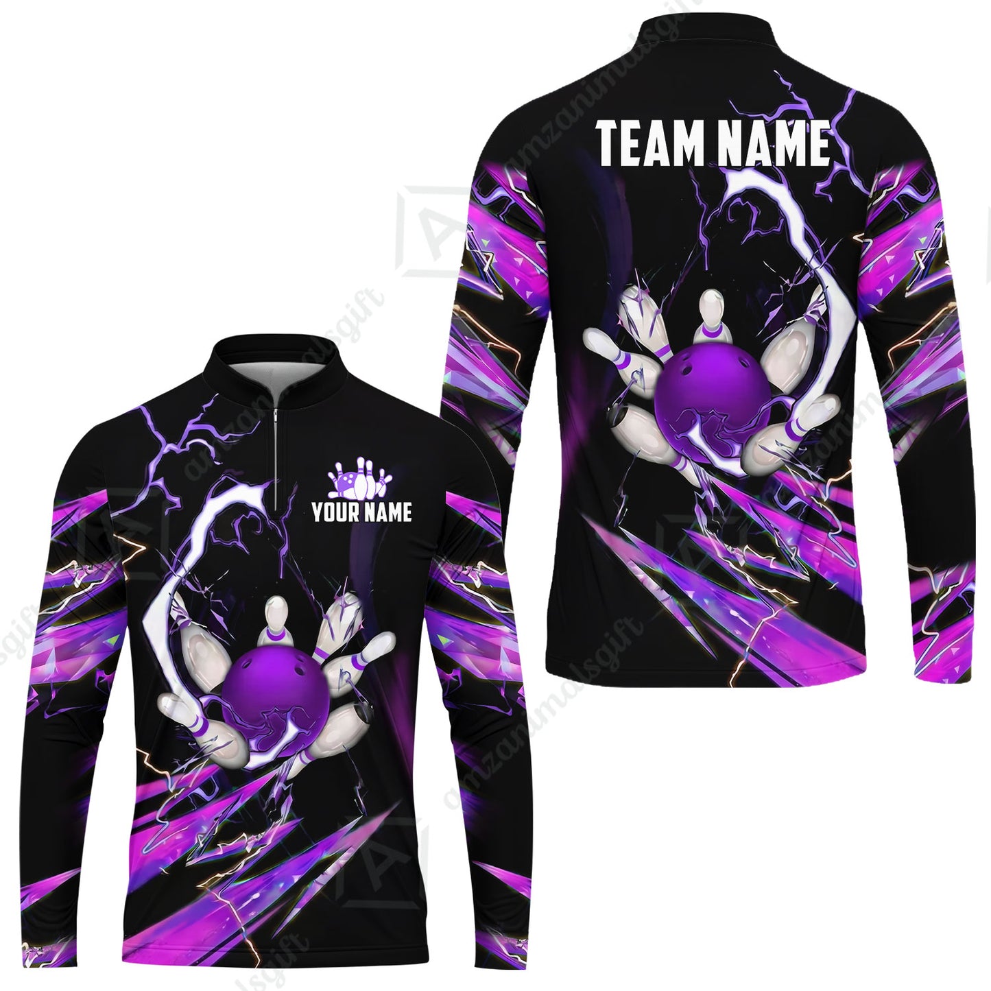 Custom Bowling Jersey Polo Shirt, Electric Strike & Neon Plasma, Custom Bowling Jersey Team Shirt For Players With Name & Team Name
