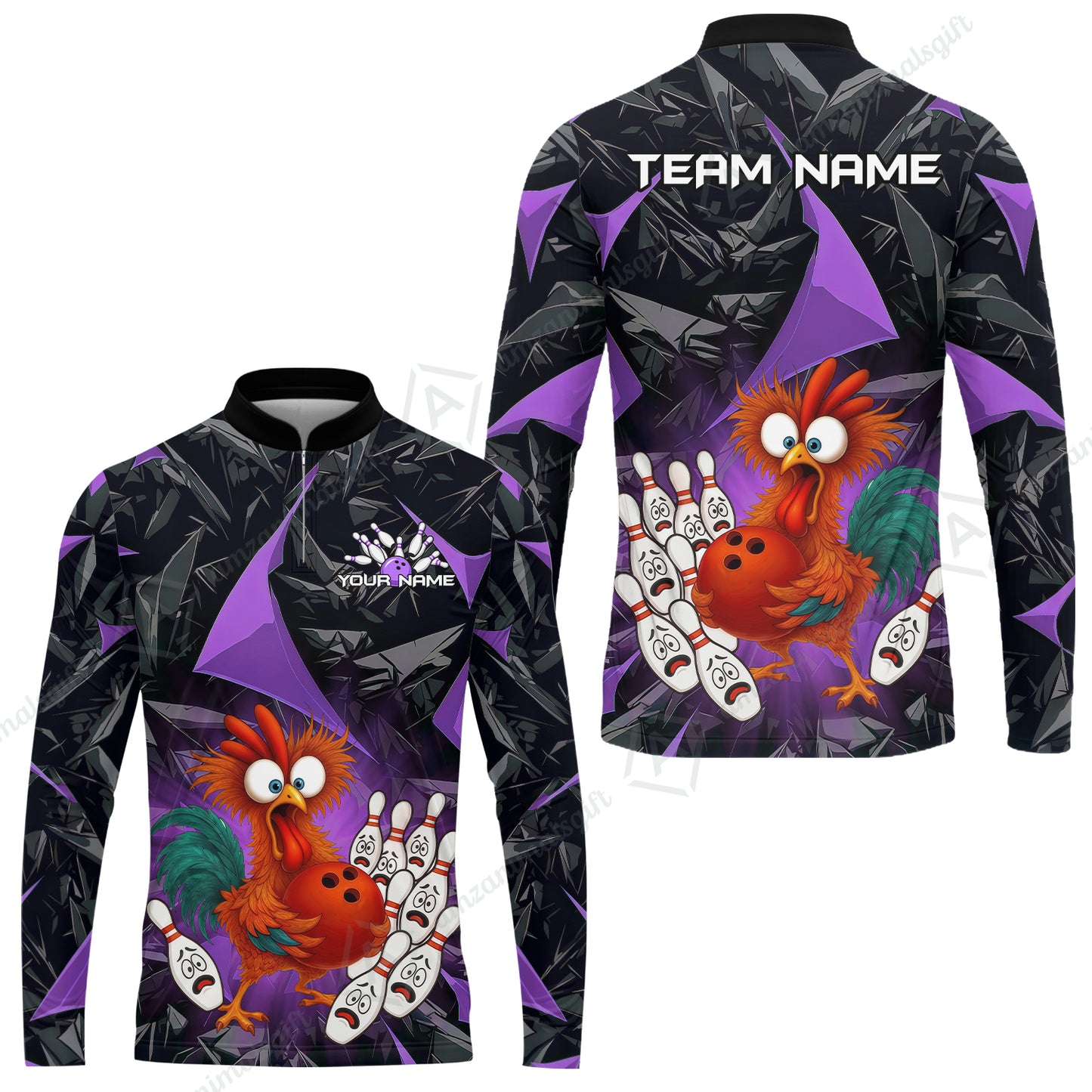 Custom Bowling Jersey Polo Shirt, Crazy Chicken Bowling Custom Bowling Jersey Team Shirt For Players With Name & Team Name
