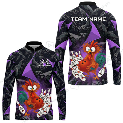 Custom Bowling Jersey Polo Shirt, Crazy Chicken Bowling Custom Bowling Jersey Team Shirt For Players With Name & Team Name