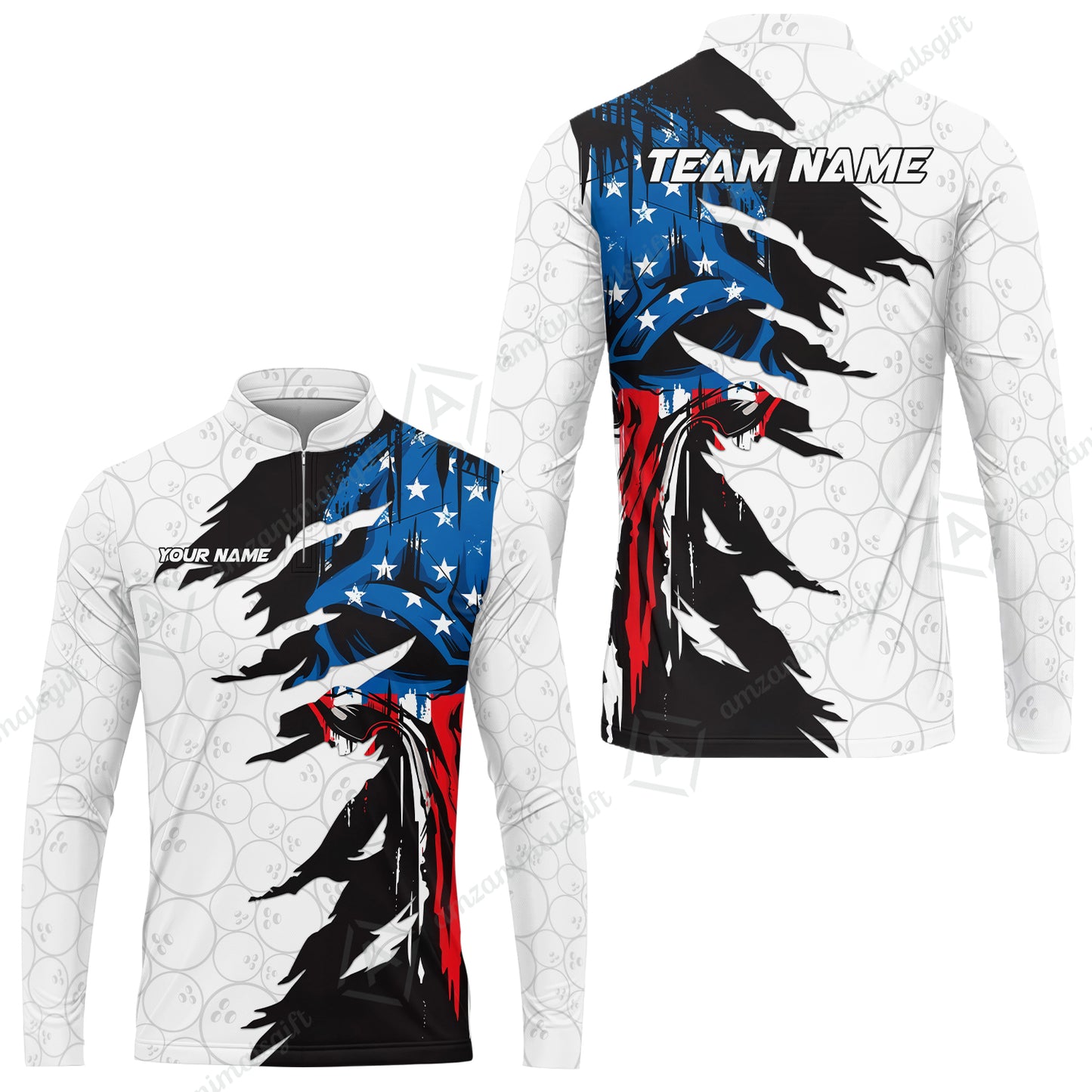 Custom Bowling Jersey Polo Shirt, Grunge USA Flag Bowling Custom Bowling Jersey Team Shirt For Players With Name & Team Name