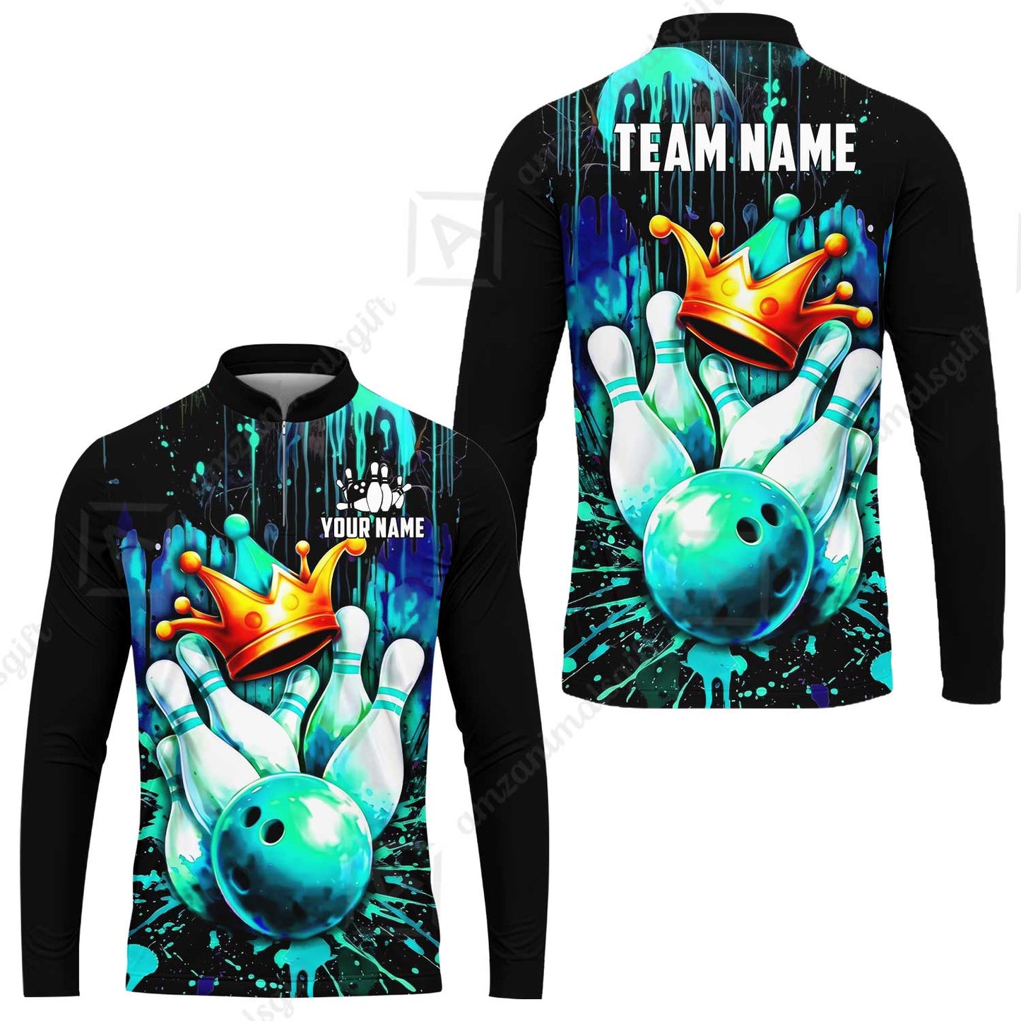 Custom Bowling Jersey Polo Shirt, Neon King Crown, Custom Bowling Jersey Team Shirt For Players With Name and Team Name