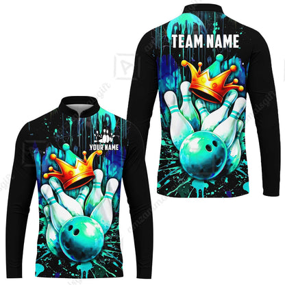 Custom Bowling Jersey Polo Shirt, Neon King Crown, Custom Bowling Jersey Team Shirt For Players With Name and Team Name