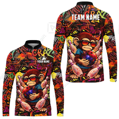 Custom Bowling Jersey Polo Shirt, Street Graffiti Funny Monkey Mascot, Custom Bowling Jersey Team Shirt For Players With Name & Team Name