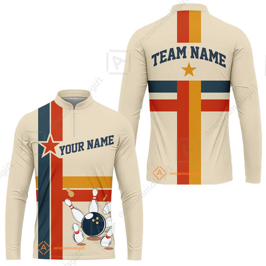 Customized Bowling Long Sleeve Jersey, Vintage Americana Bowling Style Long Sleeve Jersey For Bowling Team, Bowlers