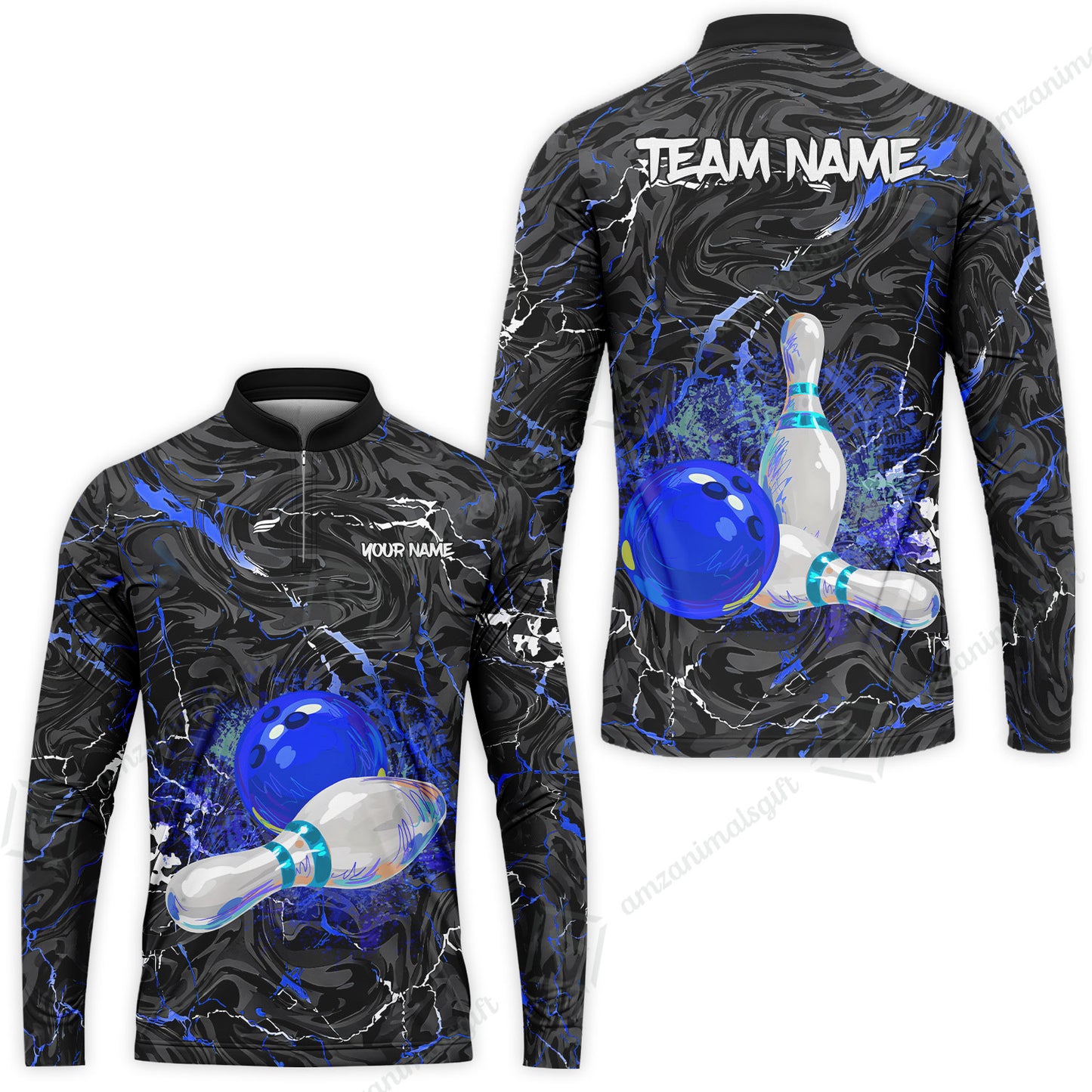 Customized Bowling Unisex Polo Shirt, Swirling Marbled Pattern Vibrant Veins, Bowling Uniforms, Personalized Name And Team Name