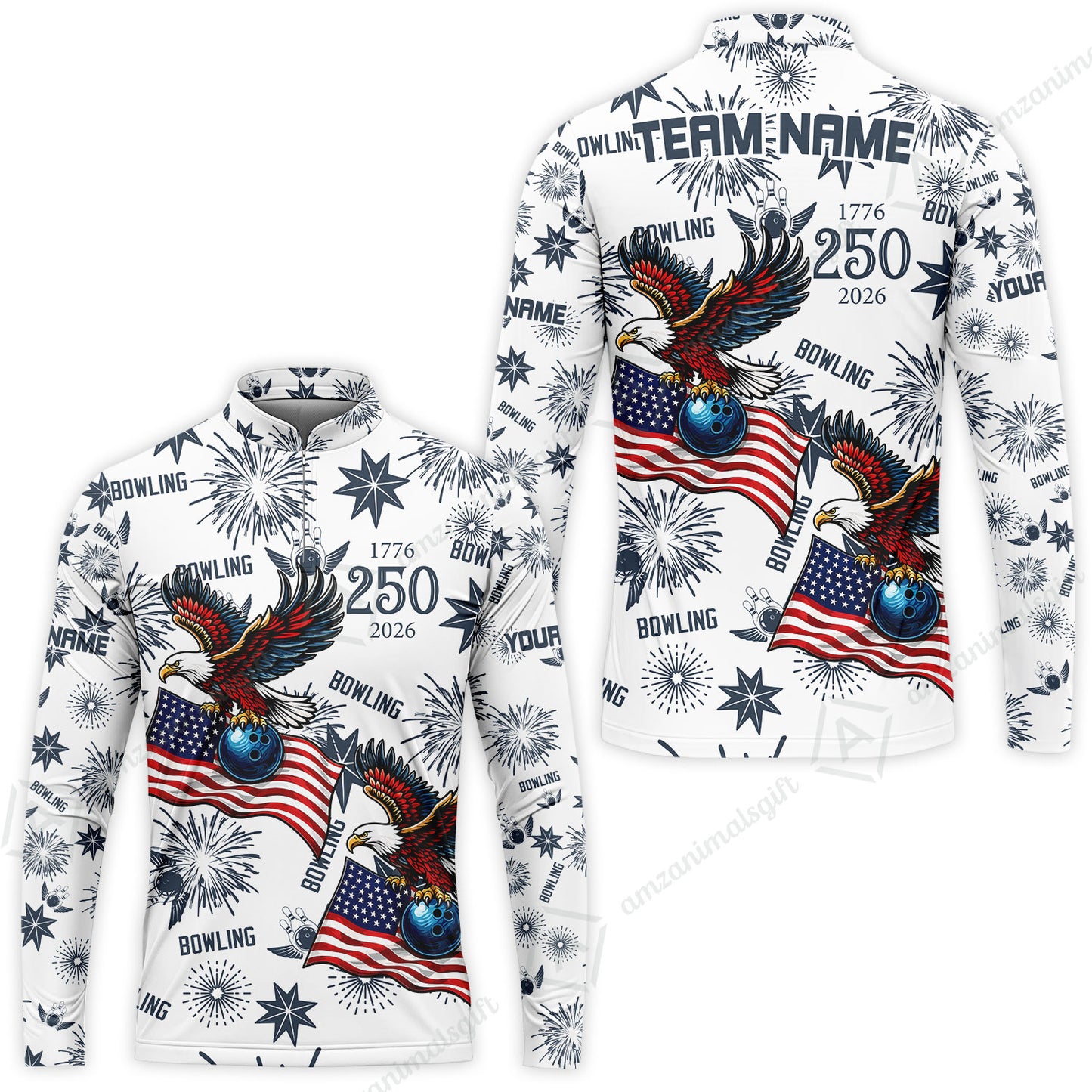 Custom Bowling Jersey Polo Shirt, USA 250 Years of Independence Bowling, Custom Bowling Jersey Team Shirt For Players With Name and Team Name