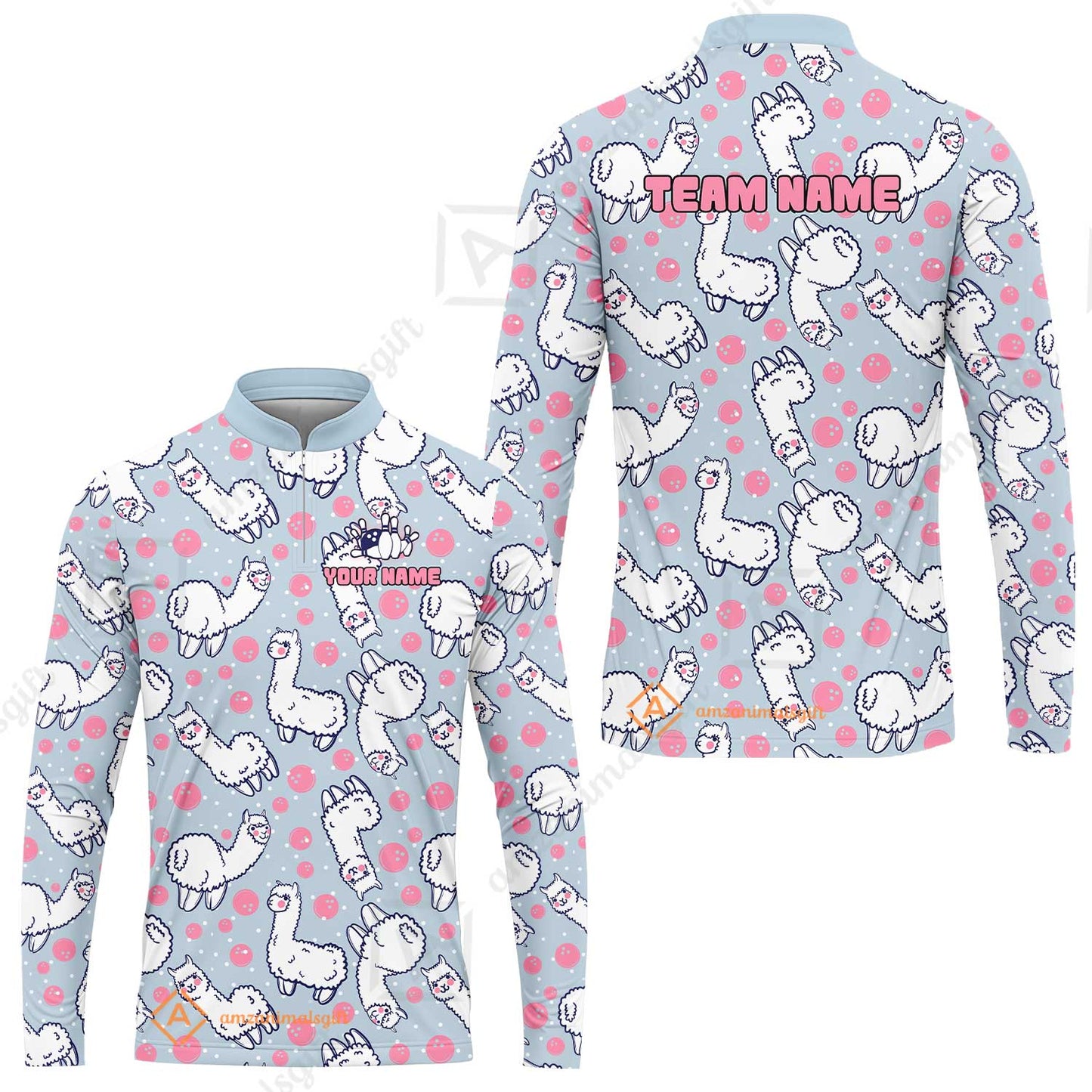 Custom Bowling Jersey Polo Shirt, Cute Alpaca Pattern Bowling Custom Bowling Jersey Team Shirt With Name & Team Name