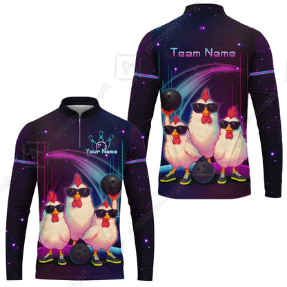 Custom Bowling Jersey Polo Shirt, Sunglasses Chicken Bowling, Custom Bowling Jersey Team Shirt For Players With Name & Team Name