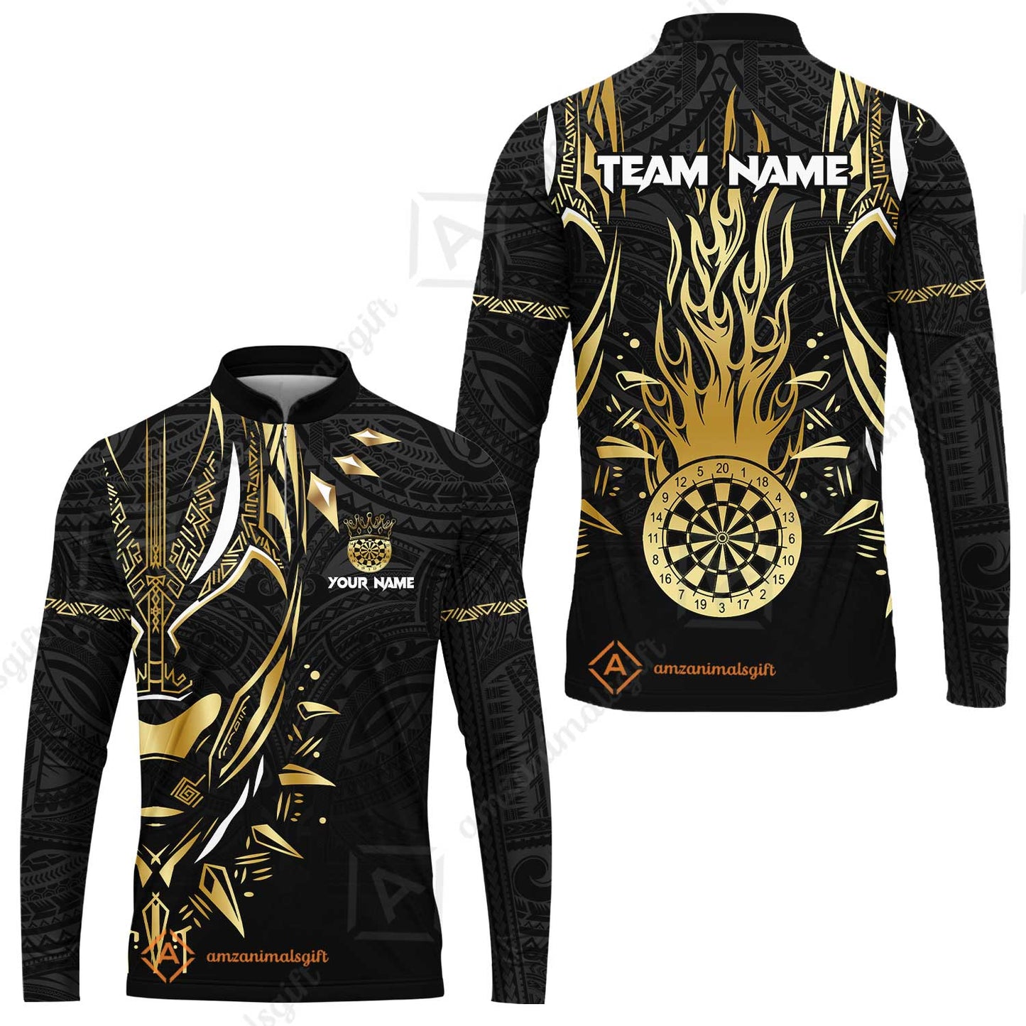 Custom Darts Team Jersey, Black Panther Forever Darts Jersey Polo Quarter-Zip Shirts, Custom Darts Uniforms Jerseys