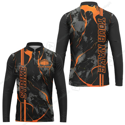 Custom Orange Strike, Bowling Shirts Men Polo Orange Camo, Bowling Team Jerseys