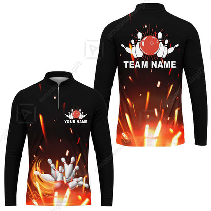 Custom Bowling Team Jerseys Polo Shirts, Bowling uniforms Flame Bowling Ball And Pins Short Sleeve Polo For Men Women Bowlers