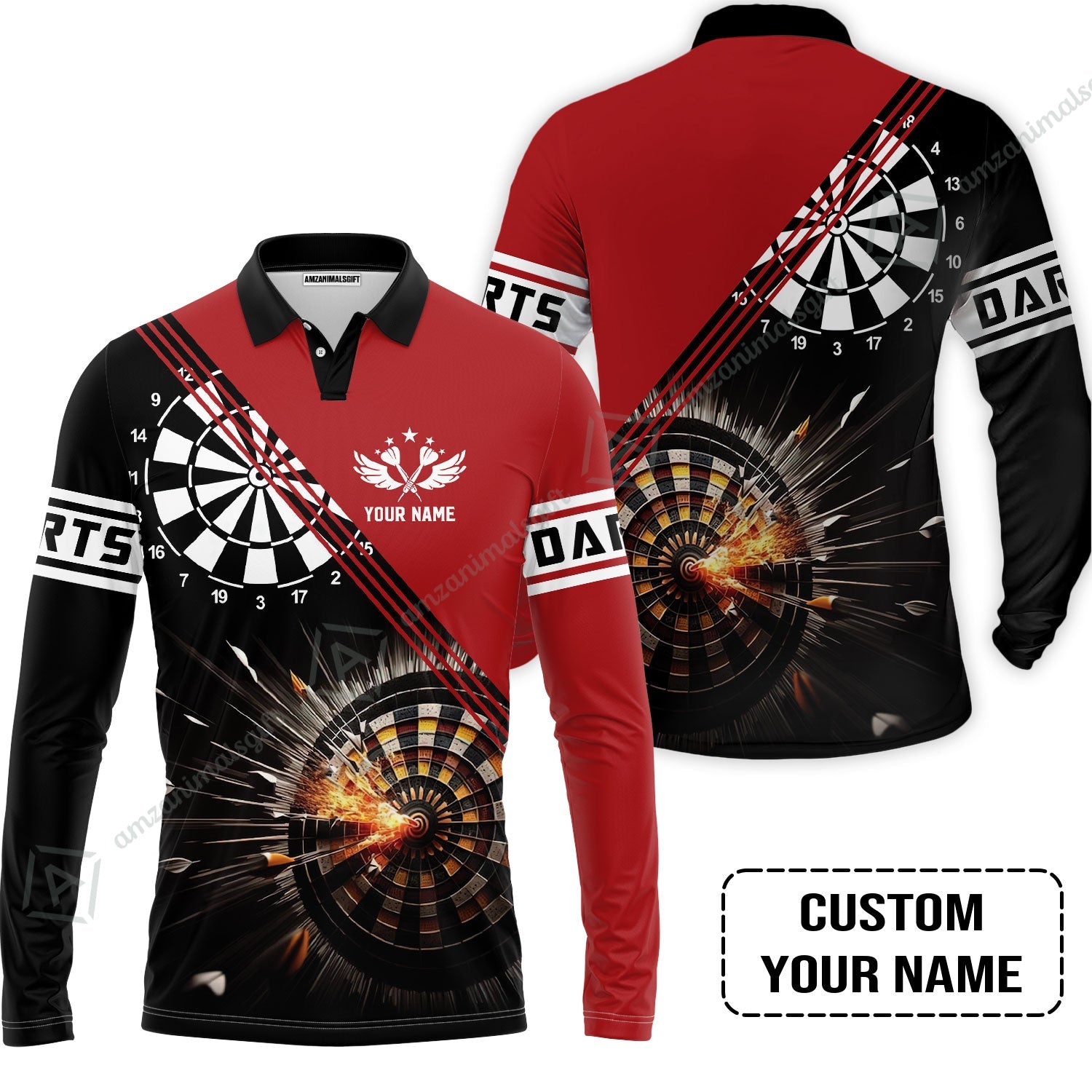 Customized Red Darts Long Polo Shirt, Custom Darts For Team Long Polo Shirt