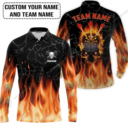 Personalized Darts Hawaiian Shirt - Custom Name & Team Name Orange Flame Skull Darts Hawaiian Shirt