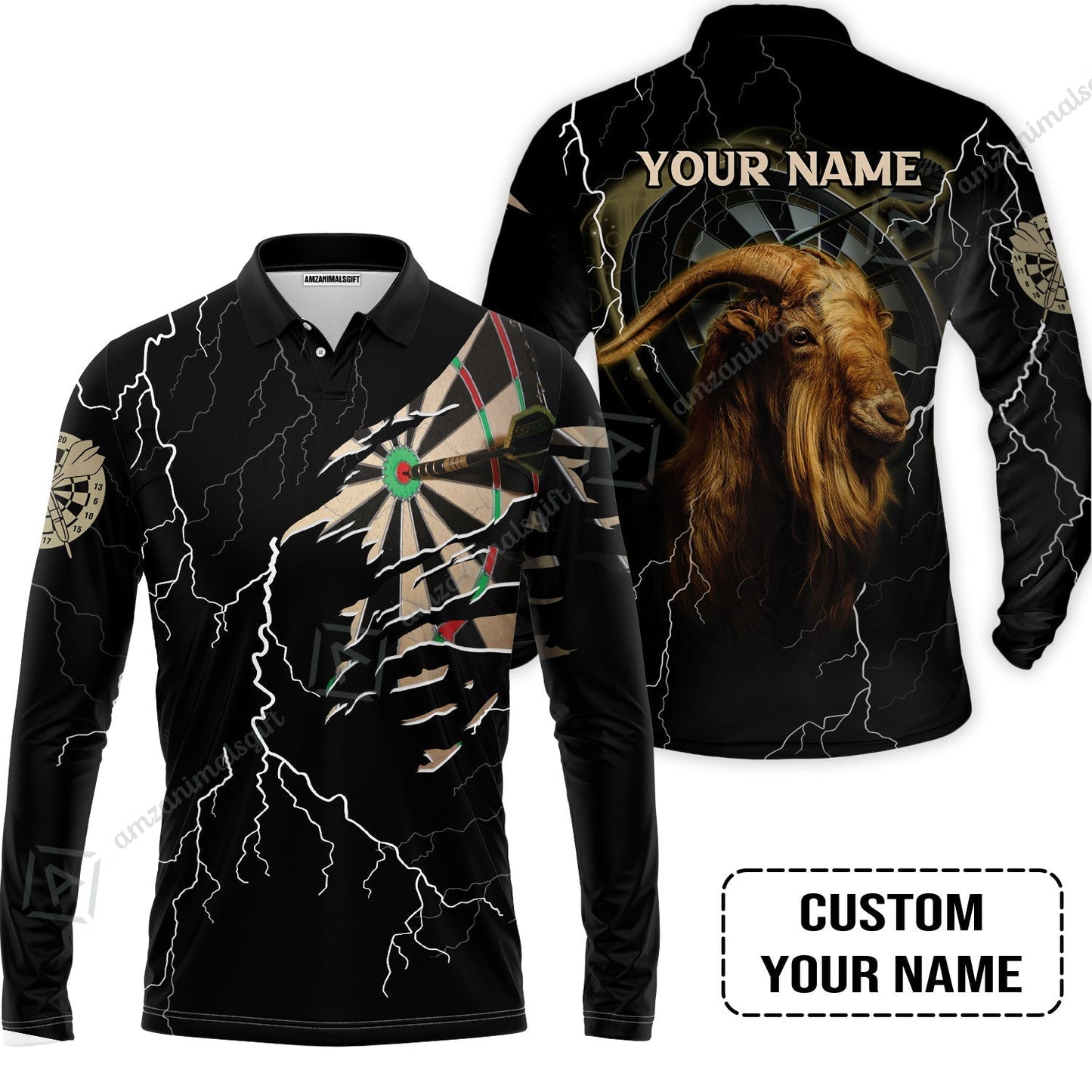 Customized Name Darts Zip Polo Shirt, Bullseye Dartboard Personalized Goat And Darts Zip Polo Shirt