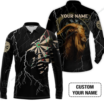 Customized Name Darts Zip Polo Shirt, Bullseye Dartboard Personalized Goat And Darts Zip Polo Shirt