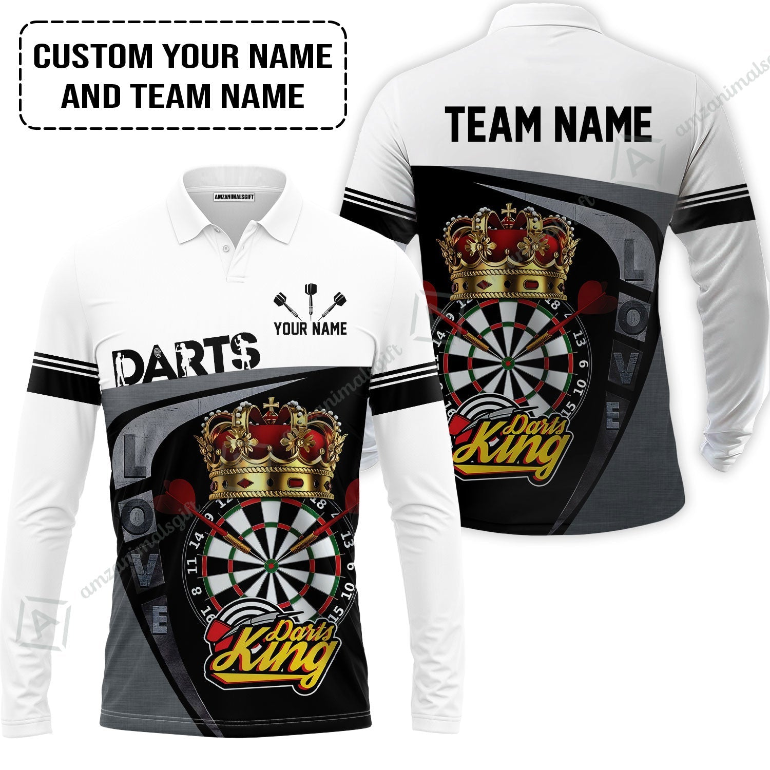 Customized Name & Text Darts Long Polo Shirt , Darts King Personalized Name Darts Uniforms Long Polo Shirt