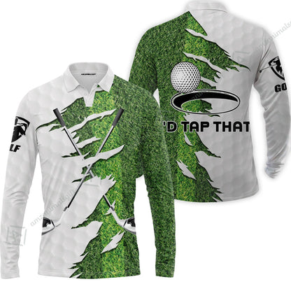 Green Golf Course Zip Polo Shirt, I'd Tap That Golf Zip Polo Shirt