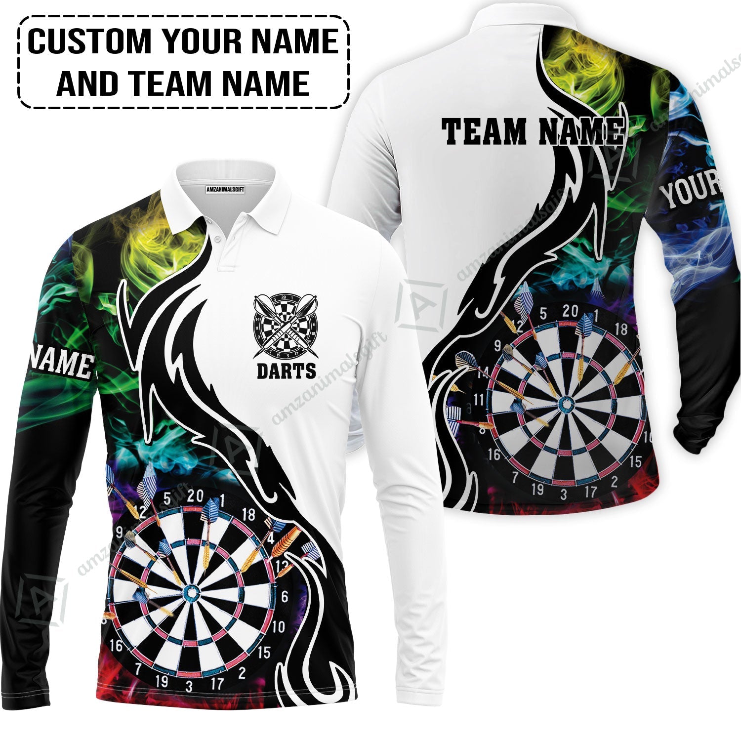 Custom Multicolor Darts Long Polo Shirt, Personalized Darts For Team Long Polo Shirt