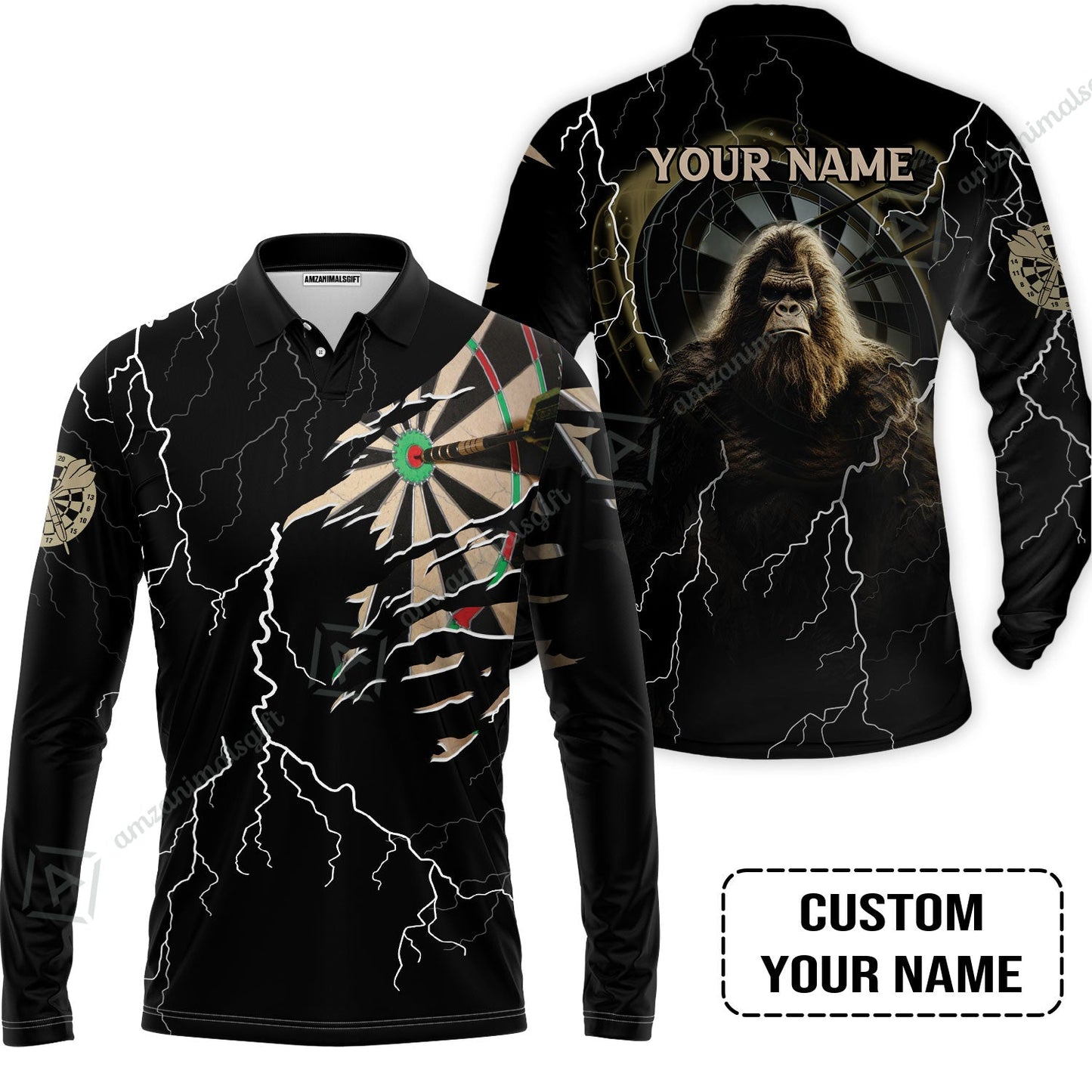 Customized Name Darts T-Shirt, Bullseye Dartboard Personalized Bigfoot And Darts T-Shirt