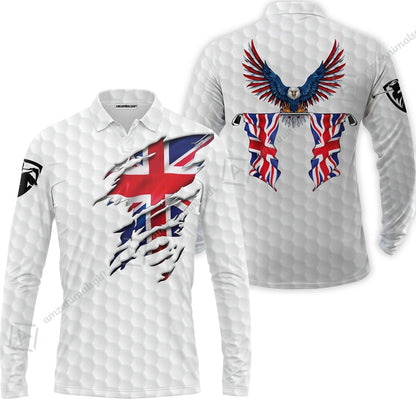 United Kingdom Eagle Flag T-Shirt, Golf Pattern Ripped Great Britain Jack Shirt, UK Golf T-Shirt