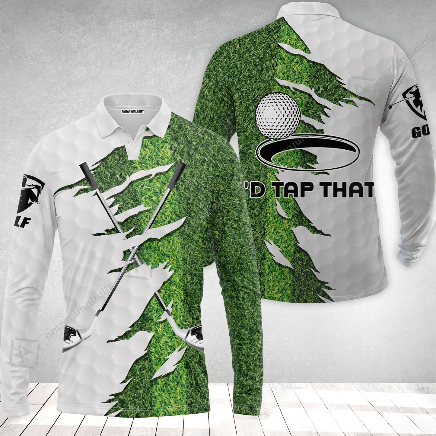 Green Golf Course Long Polo Shirt, I'd Tap That Golf Long Polo Shirt