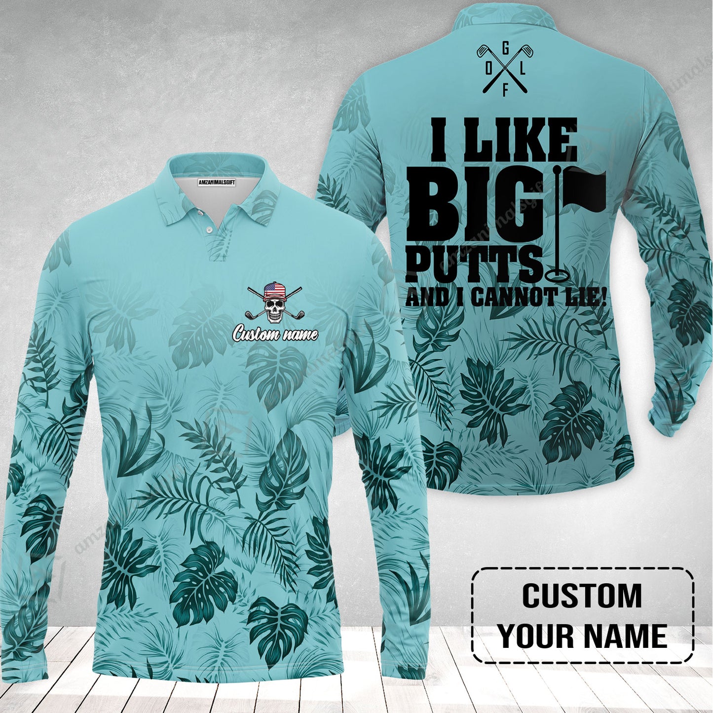 Golf Custom Name Long Polo Shirt - I Like Big Putts And I Cannot Lie Personalized Long Polo Shirt