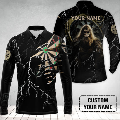 Customized Name Darts Long Polo Shirt, Bullseye Dartboard Personalized Bigfoot And Darts Long Polo Shirt