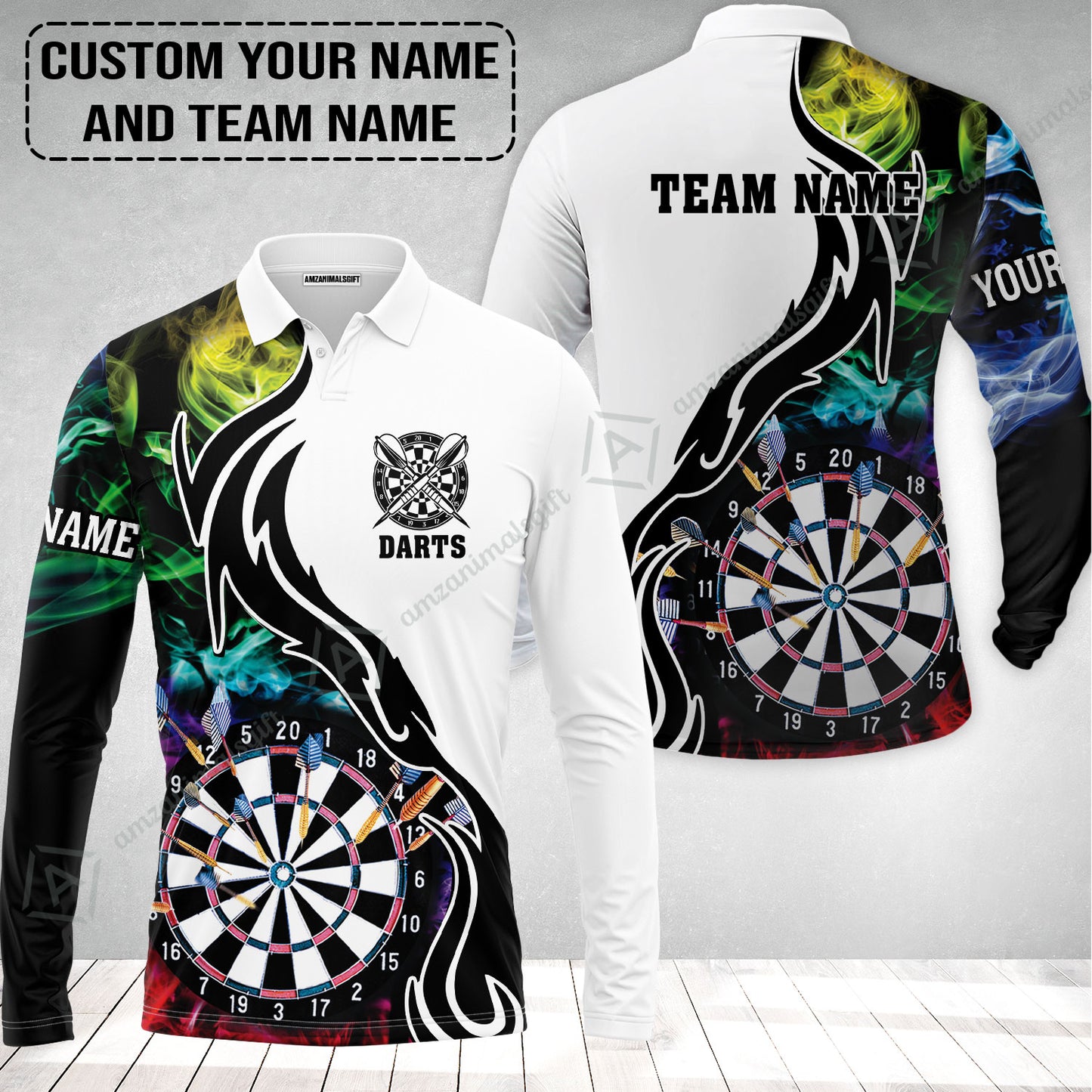 Custom Multicolor Darts Long Polo Shirt, Personalized Darts For Team Long Polo Shirt
